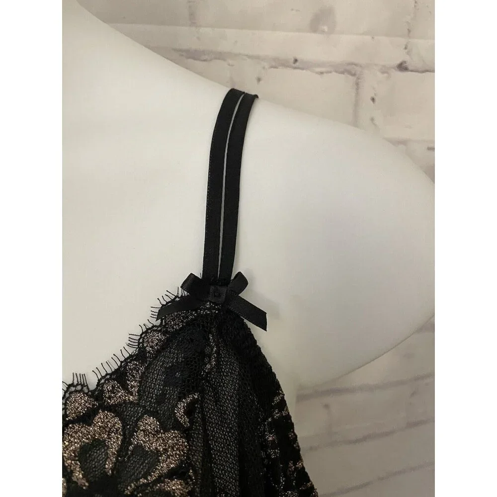 Cacique Black And Gold Lace Teddy Neglige‎ Set Size 22/24 Sexy Sheer New W Tag